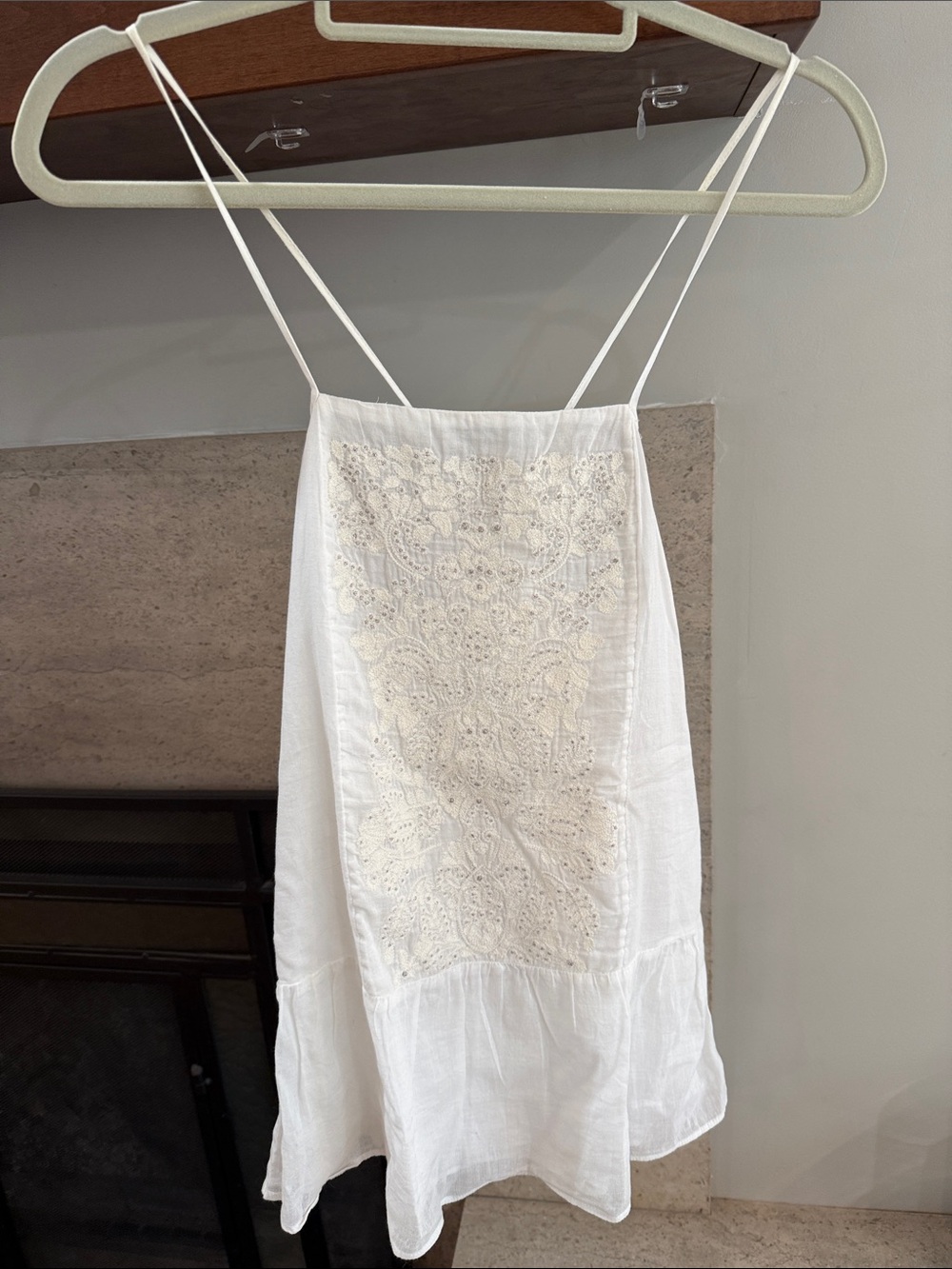Banana Republic White Cotton Embroidered Tank Top